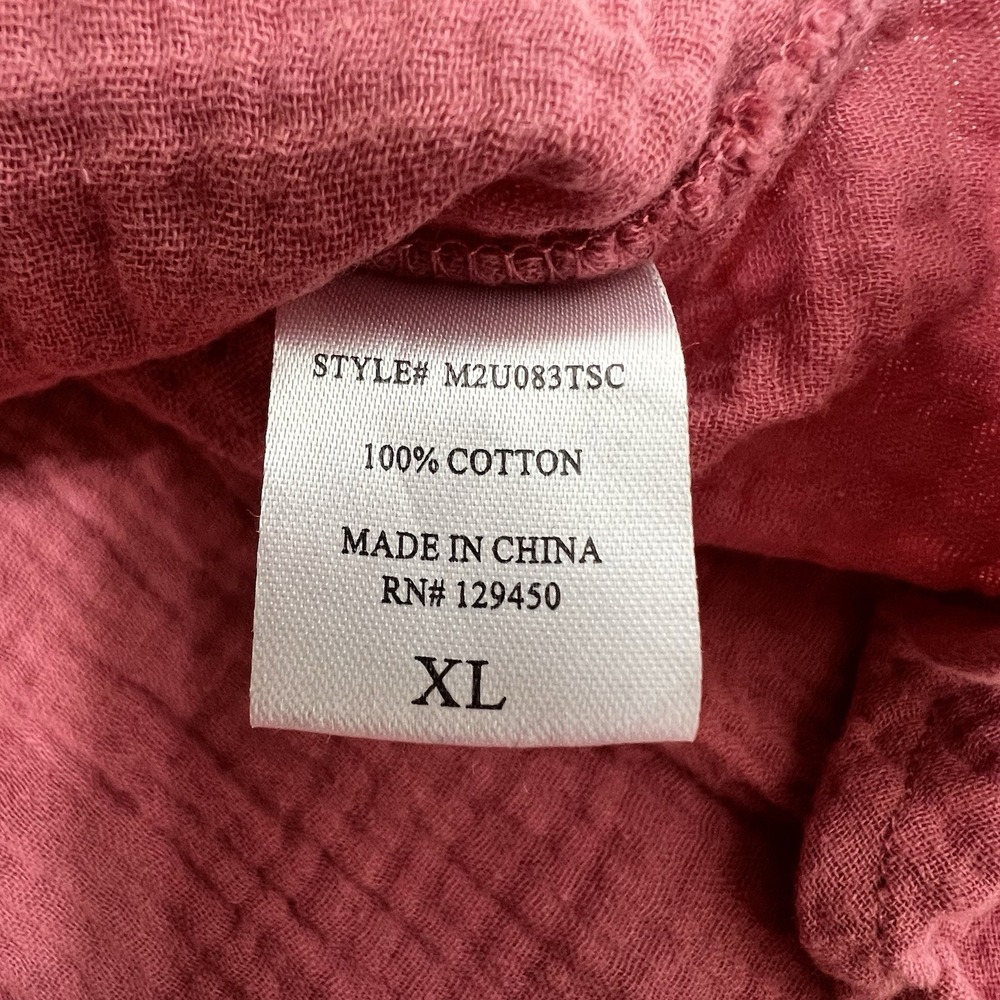 COMO VINTAGE Gauzy Roll-Tab Sleeve Button Up Tunic Top Textured Rose Pink‎ XL - Picture 10 of 11